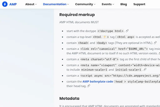 AMP documentation reached via the “Learn more” link in the AMP Validator.