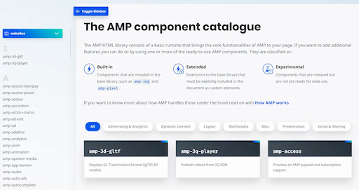 The AMP Component Reference page.